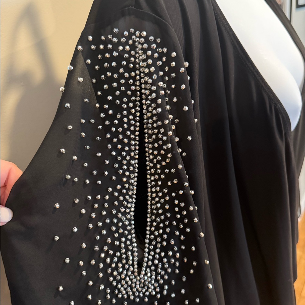 MSK Black Long Sleeve Draped V-Neck Dress